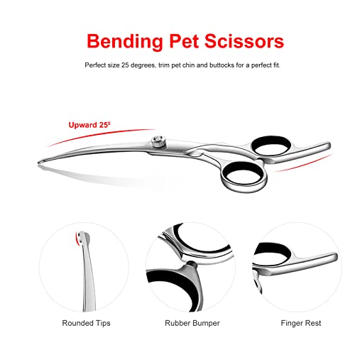 Gourami Professional Grooming Scissors transform your pet's look with - 7.5" Steel Kit with 7 Trimmers for Dogs and Cats - Curved, Cutting, Thinning Shears and Comb Included