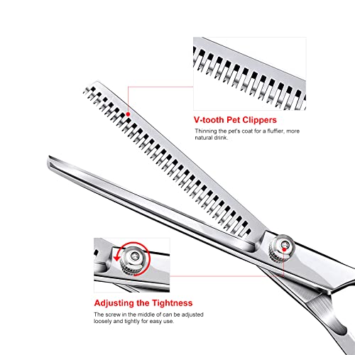 Gourami Professional Grooming Scissors transform your pet's look with - 7.5" Steel Kit with 7 Trimmers for Dogs and Cats - Curved, Cutting, Thinning Shears and Comb Included